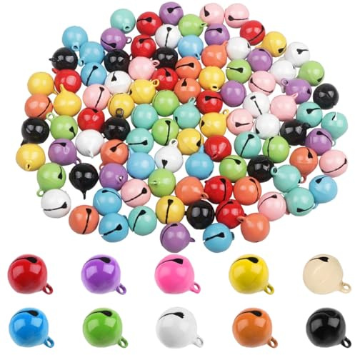 WeddHuis 50 Pcs Glöckchen Kleine Glöckchen zum Basteln Bunt Kleine Glöckchen mit Öse Kleine Schellen Glöckchen Glöckchen Anhänger Weihnachten für DIY Schmuck Weihnachten Haustier Glocken -14mm
