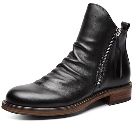 TangDao Botas de Cuero para Hombre Botas Chelsea de Borla Botines con cremallera Zapatos de hombre con suela antideslizante (Negro, Adulto, Hombre, 42, Números, Sistema tallas calzado EU, mediano)