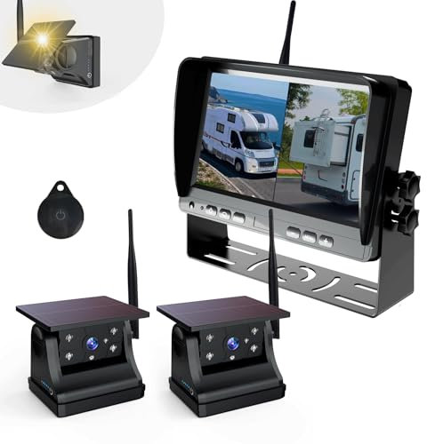Solarbetriebene Kabellose Rückfahrkamera Mit 9900 mAh Akku - 7-Zoll-Monitor, Dual 1080P Wiederaufladbar für LKW-Anhängerkupplung, Auto, Wohnmobil - Magnetische Befestigung
