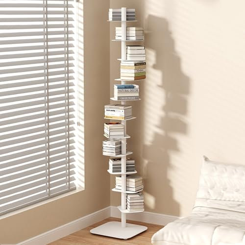 HARELA Vertikales Bücherregal 9-Tier, Metall Bücherregal Bodenstehendes, Bücherturm Freistehend Ecke Regal, Mehrstöckiges Lagerregal Freistehendes Bücherregal, Für Kleinen Raum, Wohnzimmer, Büro