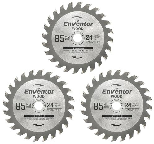 Enventor 3PCS 24T TCT Lama Sega Circolare per Legno, 85mm x 10mm, Punta in Carburo di Tungsteno, Lama Mini Sega Circolare per il Taglio del Legno, Compatibile con Enventor 76601L
