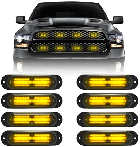 DOXMALL LED Warnlicht Frontblitzer,8Pcs Frontblitzer Blitzer,12V/24V Blinklicht Stroboskoplicht Warnleuchte IP67 Wasserdicht Für LKW ATV SUV Wohnmobil Van (Gelb)