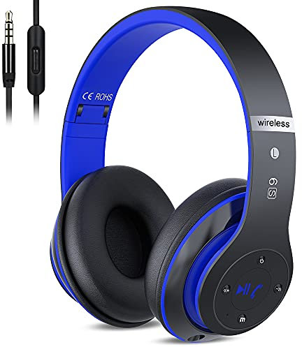 Moobesthy Bluetooth Wireless Headphones, 6 EQ Modes,Headphones Wireless, 60 Hours Playtime Foldable Lightweight Bluetooth Headphones Over Ear with Built-in HD Mic, Deep Bass, Black Blue