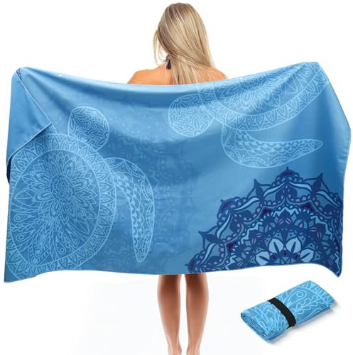 ELAKIRI Toalla Microfibra Grande 90x180cm - Toalla Playa Grande Suave Y Agradable Para La Piel - Toallas De Playa Absorbente Y De Secado Rápido - Motivo Tortuga Beach Towel - para Praia, Piscina, Yoga