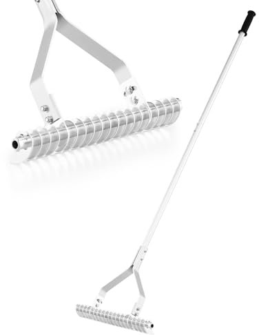 TANGZON 178 cm Lawn Rake, 20 Inch Heavy Duty Adjustable Dethatcher Rakes with Double-Sided Head, Long Handle & 19 Curved Tines, Thatch Rake Landscaping Tools for Garden Yard Lawn