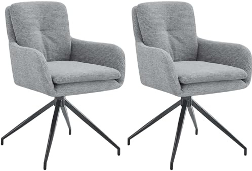 CLP Chaises de Salle ŕ Manger Lot de 2 pivotantes 180° Pickett en Tissu, fauteuils avec accoudoirs et Dossier, capacité jusqu'ŕ 150 kg, Couleur:Gris