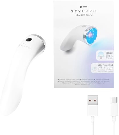 STYLPRO Mini LED Wand – Terapia della luce blu per la cura della pelle, aiuta a ridurre macchie, infiammazioni e arrossamenti, 3 modalità, 28 LED ad alta potenza, NIR, ricaricabile, compatto