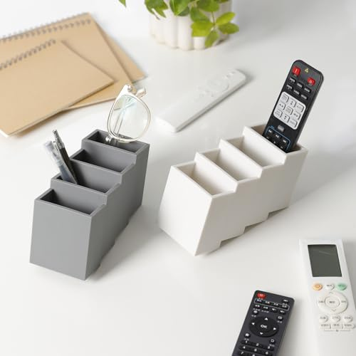SHIMOYAMA Schreibtisch Organizer, 2 Pack, TPE Büro Tisch Organizer mit 4 Fächern für Schreibwaren, Multifunktionaler Stiftehalter TV Fernbedienung Halterung, Grau+Weiß