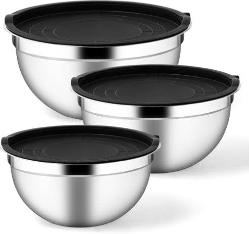 Cabaubl Set of 3 Mixing Bowls with Airtight Lids, Black