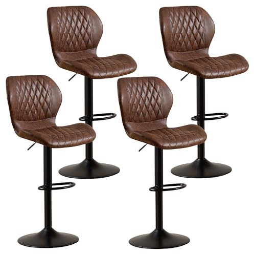 YUUIJOAA Barhocker,Bar Stühle mit Lehne, 360°Drehstuhl Küchenstuhl, Höhenverstellbar, PU-Kunstleder, für Esszimmer Heimbar Kücheninsel (Braun, 4 PCS)