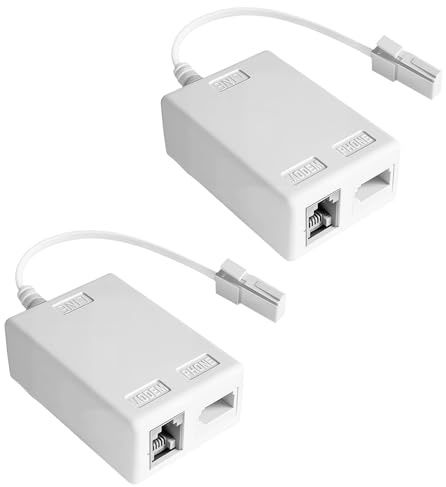 2 Pack BT Plug to ADSL RJ11 Broadband Microfilter Splitter, UK Telephone Line Filter Adapter for Modem Router Phone Fax Alarm, Noise Reduction DSL Filter for Sky EE Vodafone Plusnet Talk Broadband