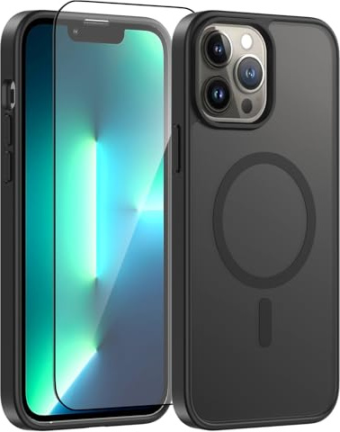 Lyhsgao for iPhone 14 Pro Max Phone Case 6.7 Inch Magnetic Cover Black | Case for iPhone 14 Pro Max with MagSafe, Shockproof Scratchproof Camera Protection, Translucent Matte Cover Screen Protector