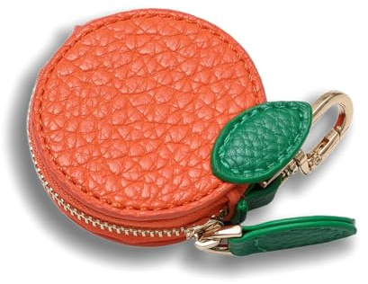 Fruit Bag Charm Coin Purse, Cute Leather Bag Charm Keyring for Women, Waterproof Small Coin Pouch, Leather Coin Purse, Mini Zip Pouch for Coins & Earphones Wallet, Cute Keychain Gift(Orange)