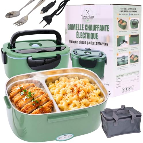 Tavvo Studio Gamelle Chauffante, 1.5 L Lunch Box Chauffante, Lunch Bag, 3 in 1 240 V 220 V 24 V 12 V Box Chauffante Repas, 60 W Boite Chauffante Repas, Boite A Lunch Chauffante