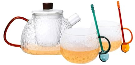 Point-Virgule set de théière avec filtre, 2 tasses et cuillères en verre borosilicate