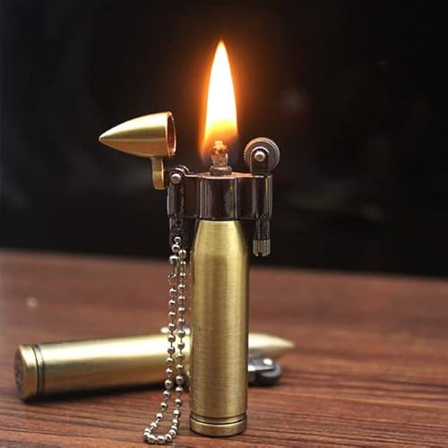 Mechero de gasolina de metal, estilo vintage, resistente al viento, recargable (color bronce)