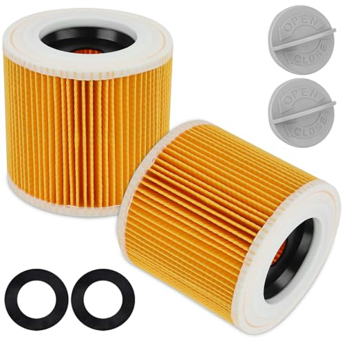 2 Filtro a Cartuccia, Filtro Aspirapolvere Karcher, Ricambio 6.414-552.0 | Compatibile con Kärcher WD3, WD2, WD1, MV3, MV2, A, K, KNT, NT, SE, VC, con 2 Viti di Bloccaggio per Soffre di Allergie