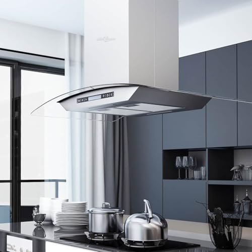Solivagant Hotte îlot avec écran Tactile LCD et capteur 90 cm 756 m³/h LED,(22 KG)