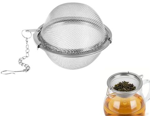 Infusor de té redondo de acero inoxidable 304 con agujeros de malla, cadena esférica, colador de hierbas, herramientas de cocina