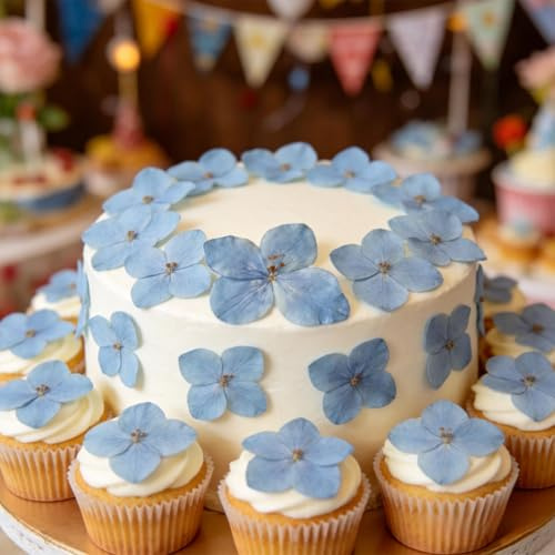 50PCS Natural Dried Flowers for Cake Decorations, Edible Flowers Hydrangea Style for Cocktail Garnish, Non-Edible Cupcake Toppers for Crafts and Party Decor
