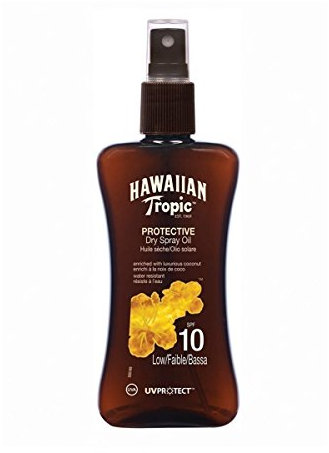 Hawaiian Tropic Protective Dry Spray Oil - Aceite Seco Bronceador con Protección Baja SPF 10 , Fragancia de Coco y Papaya , 200 ml, 1 ud.