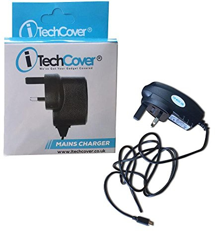 iTechCover® 3 Pin UK Mains / Wall Charger Cable Lead for Amazon Kindle Fire HDX 7 / 8.9, Kindle Fire HD, Kindle Fire, Kindle Touch, Touch 3G, Kindle Paperwhite / 3G, Kindle Keyboard, Kindle 3 / 3G, Kindle Wi-Fi, 6 E Ink Display) / (Micro USB) - CE - ROHS - UK Approved