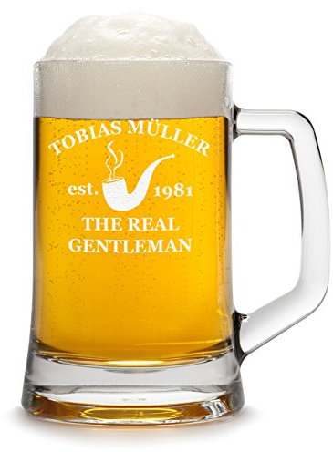 Bierkrug Personalisiert mit Gravur eines Namens und Jahreszahl - Bierseidel Geschenk zum Geburtstag mit - Motiv Real Gentleman Pfeife 0,3l