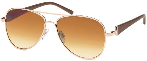 styleBREAKER Damen Sonnenbrille in Pilotenform mit getönten Verlaufsgläsern | Metallrahmen mit Strassstein und lackierten Bügeln | UV400 Schutz, Gestell Gold-Dunkelbraun/Glas Braun verlaufend