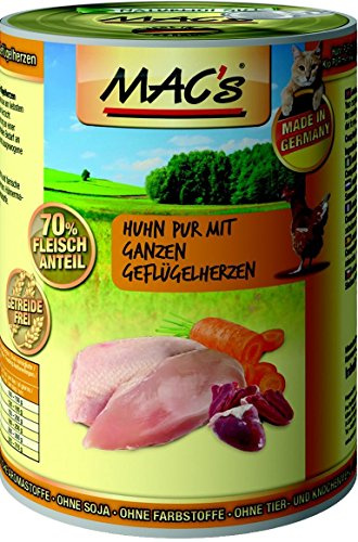 MACs Cat Huhn mit ganzen Geflügelherzen Katzenfutter für Adulte Katzen 6x400g