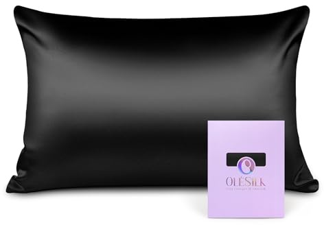 OLESILK Seide Kissenbezug Kissenhülle Haar- und Hautpflege mit Reißverschluss 16 Momme 1 Stück Schwarz 40x80cm