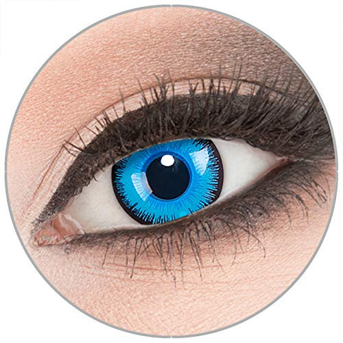 Farbige 'Alper' Kontaktlinsen von 'Evil Lens' zu Fasching Karneval Halloween 1 Paar blaue Crazy Fun Kontaktlinsen mit Kombilösung (60ml) + Behälter in Topqualität ohne Stärke
