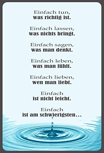 Schatzmix Spruch Einfach ist am schwierigsten Metallschild 20x30 Deko Blechschild, Blech, Mehrfarbig, 20x30 cm