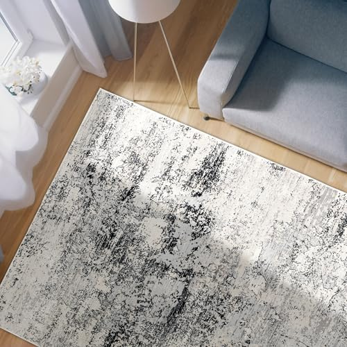 Hochwertiger Designer Teppich Antea - Moderne Kurzflorteppiche - Wohnzimmerteppich im Vintage Design - 133 x 190cm, schwarz/beige Vintage