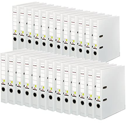 Exacompta – Ref 09984121007F – FALKEN – vegan PP-spak bågfiler – lämpliga för A4-dokument, 50 mm ryggrad, etikett, metallfingerhål – vit (paket med 25)