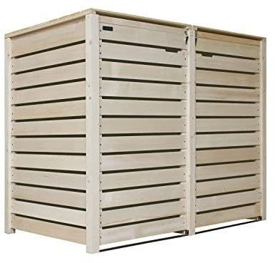 Mülltonnenbox Mülltonnenverkleidung 2 Tonnen Holz naturbelassen 240L Rückwand vormontiert Müllcontainer Mülltonne Mod.H