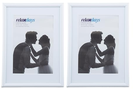 Relaxdays Bilderrahmen 2er Set, 13x18 cm, Passepartout 9x13 cm, Glasscheibe, Fotorahmen zum Stellen & Hinhängen, weiß