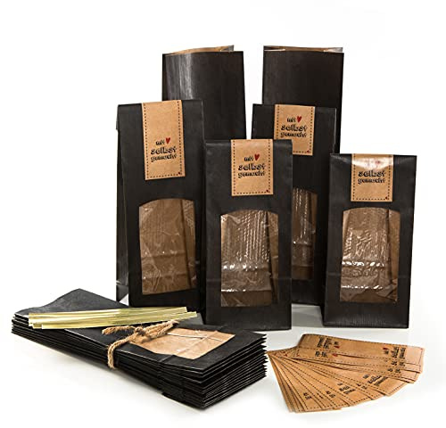 Logbuch-Verlag 25 Geschenktüten Keksbeutel Kekstüten mit Aufkleber MIT LIEBE SELBSTGEMACHT – 8,5 x 5 x 26,5 cm Weihnachten Verpackung Plätzchen