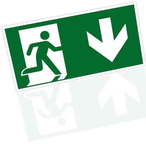 Original Notausgangsschild nachleuchtend und selbstklebend, Fluchtwegschild aus hochwertigem PVC, Rettungsschild Ausgang, Notausgangsschild stoß und kratzfest (Pfeil nach Unten)
