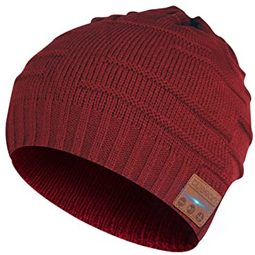Bluetooth mössa hatt Bluetooth 5.0 hörlurar blå trådlösa vinter stickade mössor med stereohögtalare och mikrofon, gåvor till födelsedag, jul, tacksägelsedagen, H21 Röd,