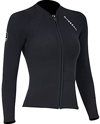 Wetsuit Top Women Men 2MM Neoprene Wetsuit Jacket Long Sleeve Diving Surfing Top, 3MM 1.5MM Wetsuits Shirt Vest Scuba Swimming Snorkeling Suit Swimsuit Warm Front Zip for Water Sports (2mm Women, XL)