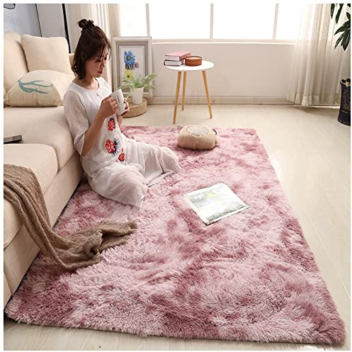 MISSMAO Tapis Salon Shaggy Descente de Lit Chambre Tapis Doux Salon Tapis Antidérapant Tapis à Poils Longs Moelleux Tapis de Sol Grand pour Couloir Chambre Filles Enfants,Rose-Mauve,60x90cm