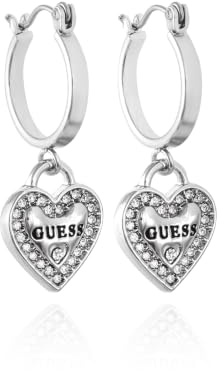 GUESS Boucles d'oreilles créoles argentées avec logo en forme de cœur, taille unique, métal, sans pierre précieuse, taille unique, Métal, Pas de gemme