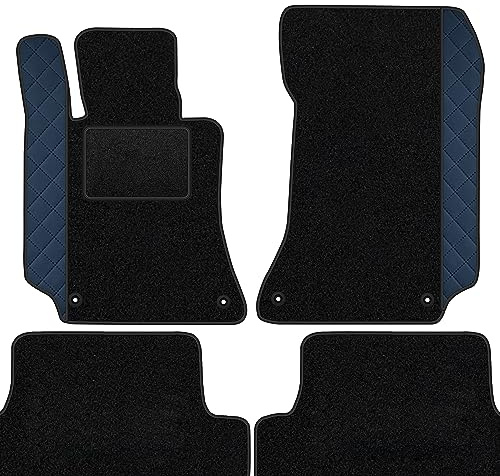 moto-MOLTICO Fußmatten Auto Velours Autoteppiche Schwarz Automatten Set 4-teilig - Auffälliges Design - passend für Mercedes-Benz E-Klasse W211 2002-2009 (Blaues Muster)
