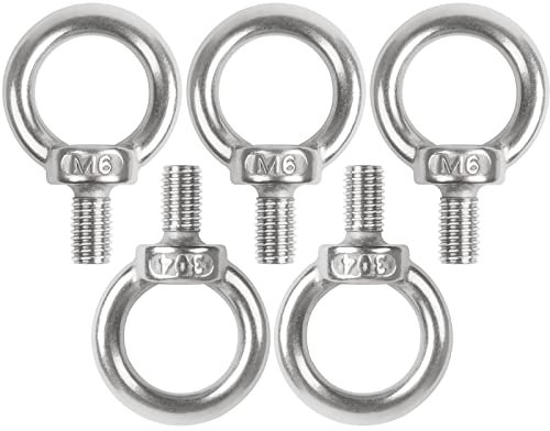 JatilEr 5 tornillos de anillo M6 x 11 de acero inoxidable, 304 de acero inoxidable, tornillo de ojo de acero inoxidable, tornillo de ojo de anillo redondo, perno de ojo métrico para rollo de fijación