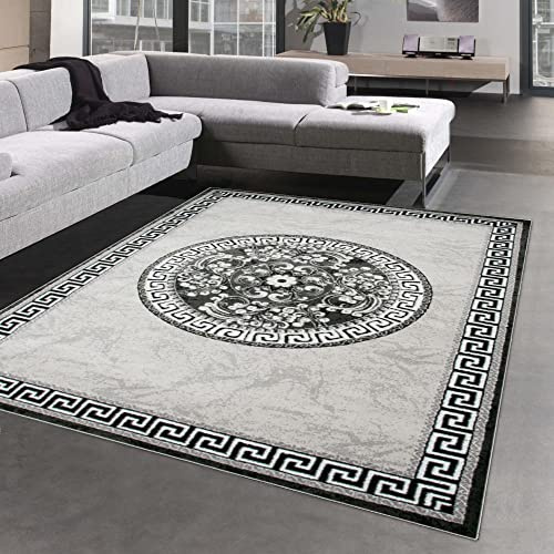 CARPETIA Tapis Oriental avec Bordure & Fil Scintillant | Oeko-TEX | crème Gris 240 x 340 cm
