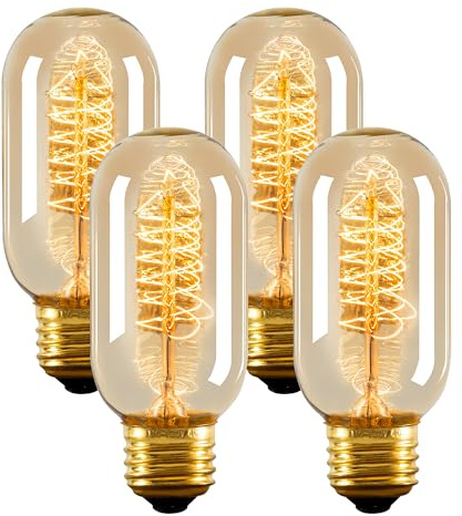 NUODIFAN Edison Bulbs,4-Pack Vingtage Filament Light Bulb,T45 2700K Warm Light 40 Watt,110V-130V E26/E27 Base Dimmable Decorative Antique Screw Light Bulbs for Home Lighting Fixtures