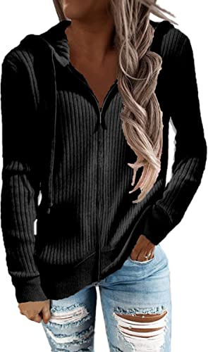 GRMLRPT Kapuzenpullover Damen Hoodie mit Durchgägigem Reißverschluss Kapuzenjacke Pullover Sweatshirt Casual Sport Langarm Tops Mädchen(Schwarz,XL)