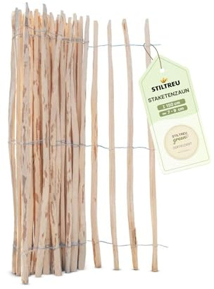 STILTREU Staketenzaun Haselnuss Höhe 150 cm, Länge 5 Meter, Lattenabstand 7-9 cm