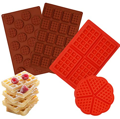 LIUCONGBD 4 moldes de silicona para gofres rectangulares, redondos con revestimiento antiadherente, minimoldes para hornear para magdalenas, chocolate, galletas, caramelo, osito de goma