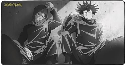 Konix Jujutsu Kaisen skrivbordsmatta, XXL 90 x 46 cm, skrivbordsmatta, halkfri gummibas, Yuji och Megumi
